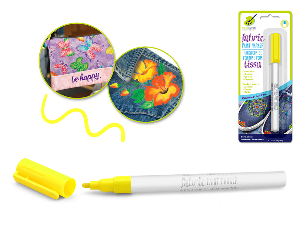 Color Factory's Permanent Fabric Paint Marker, 3ml, in Sunshine Yellow