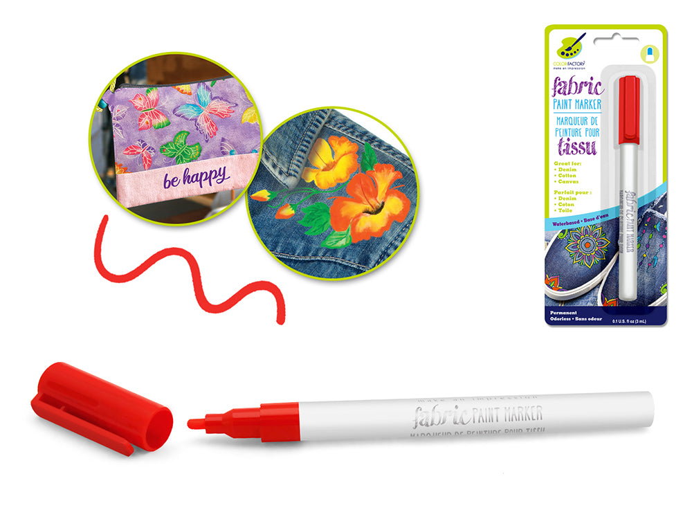 Color Factory's Permanent Fabric Paint Marker, 3ml in Cherry Red