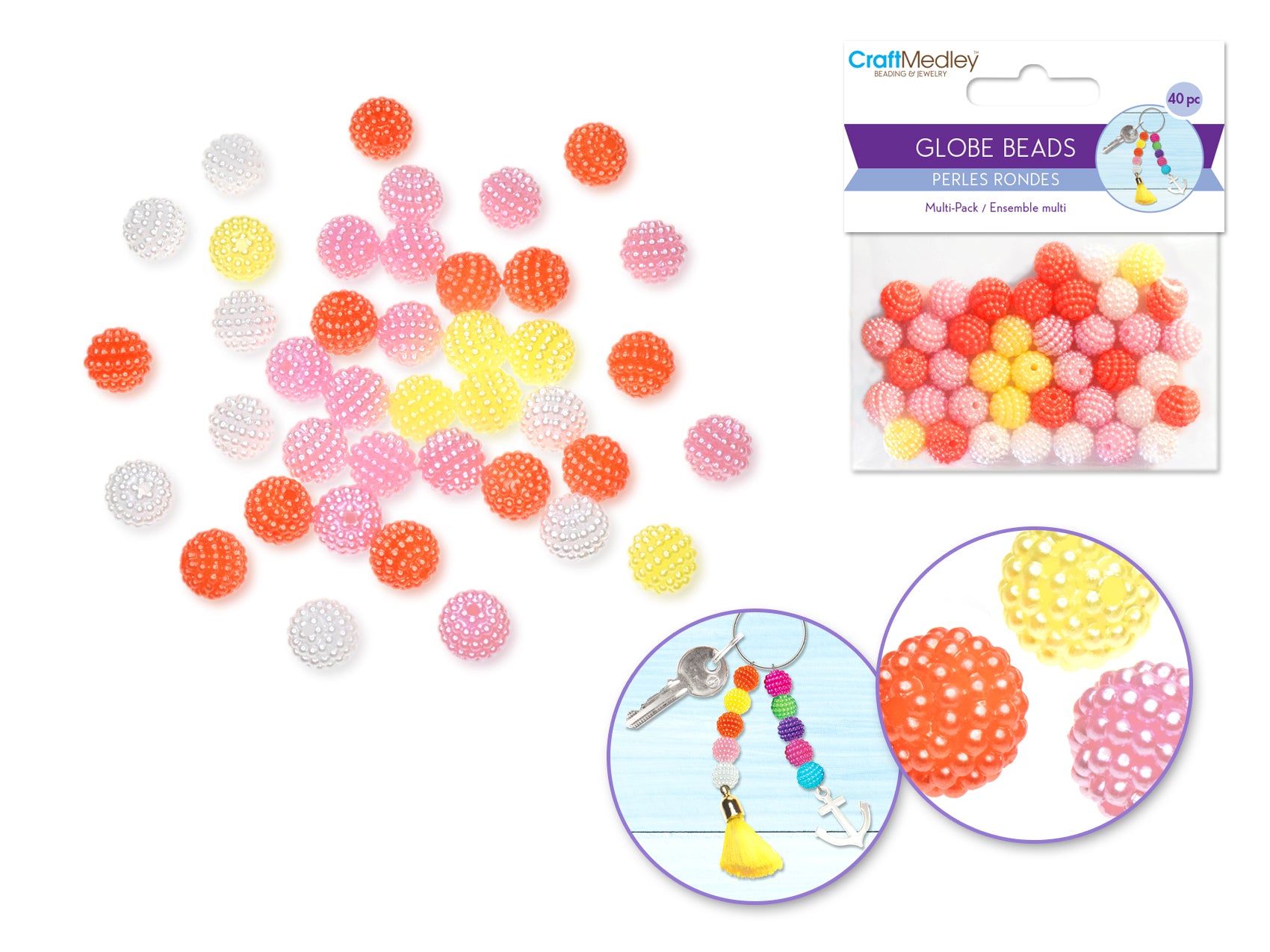 10mm Globe Micro-Bead Plastic Beads Multi-Packs 40pc in Pastel Globes