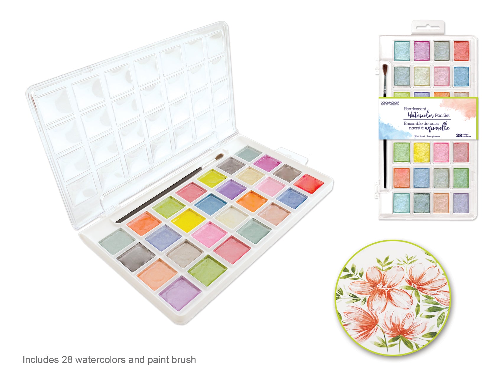 Color Factory's 28-Piece Pearlescent Watercolor Pan Set with Brush