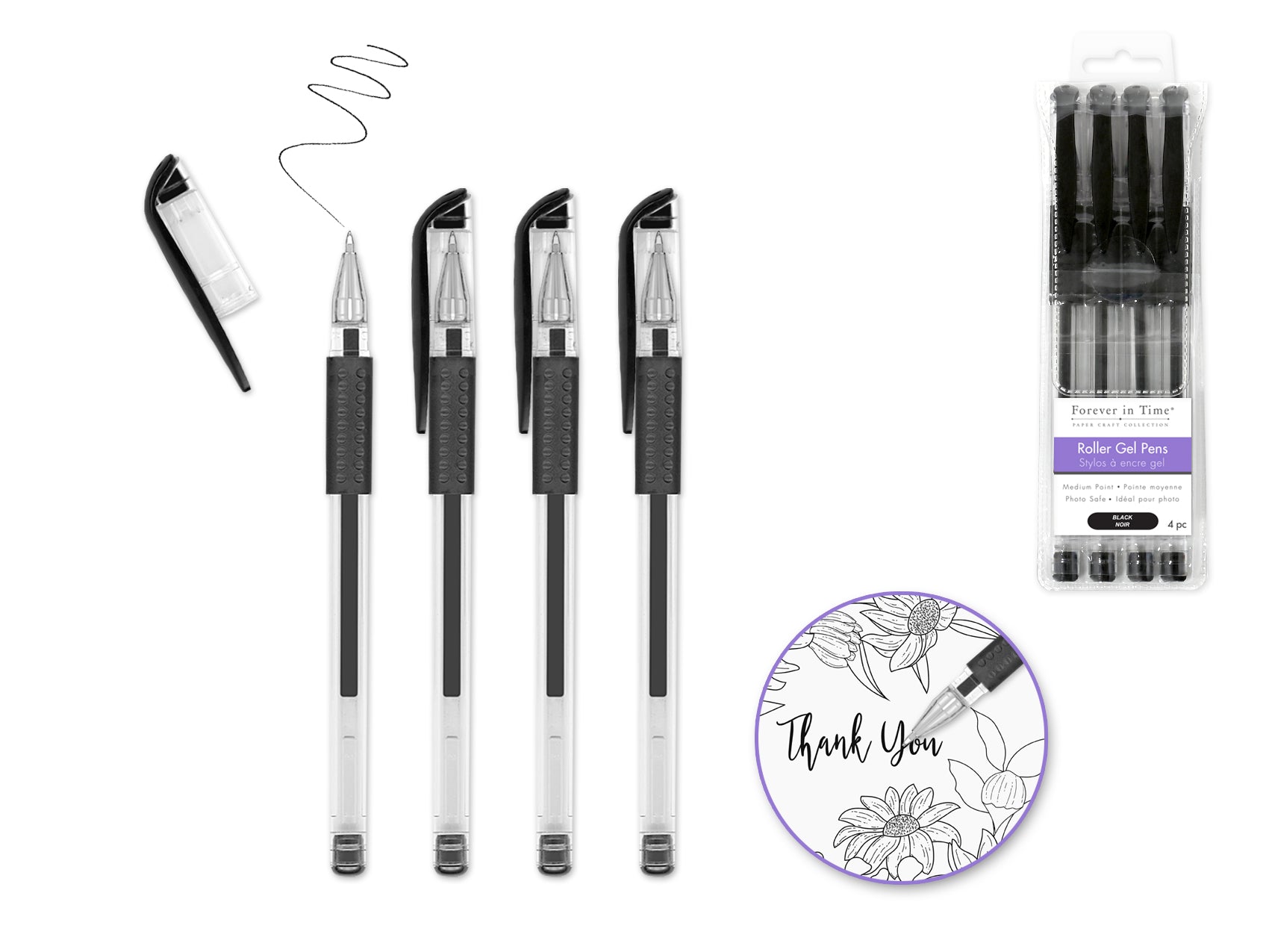 Acid-Free, Photo-Safe Scrapbook Gel Pens: 4-Pack, All Black