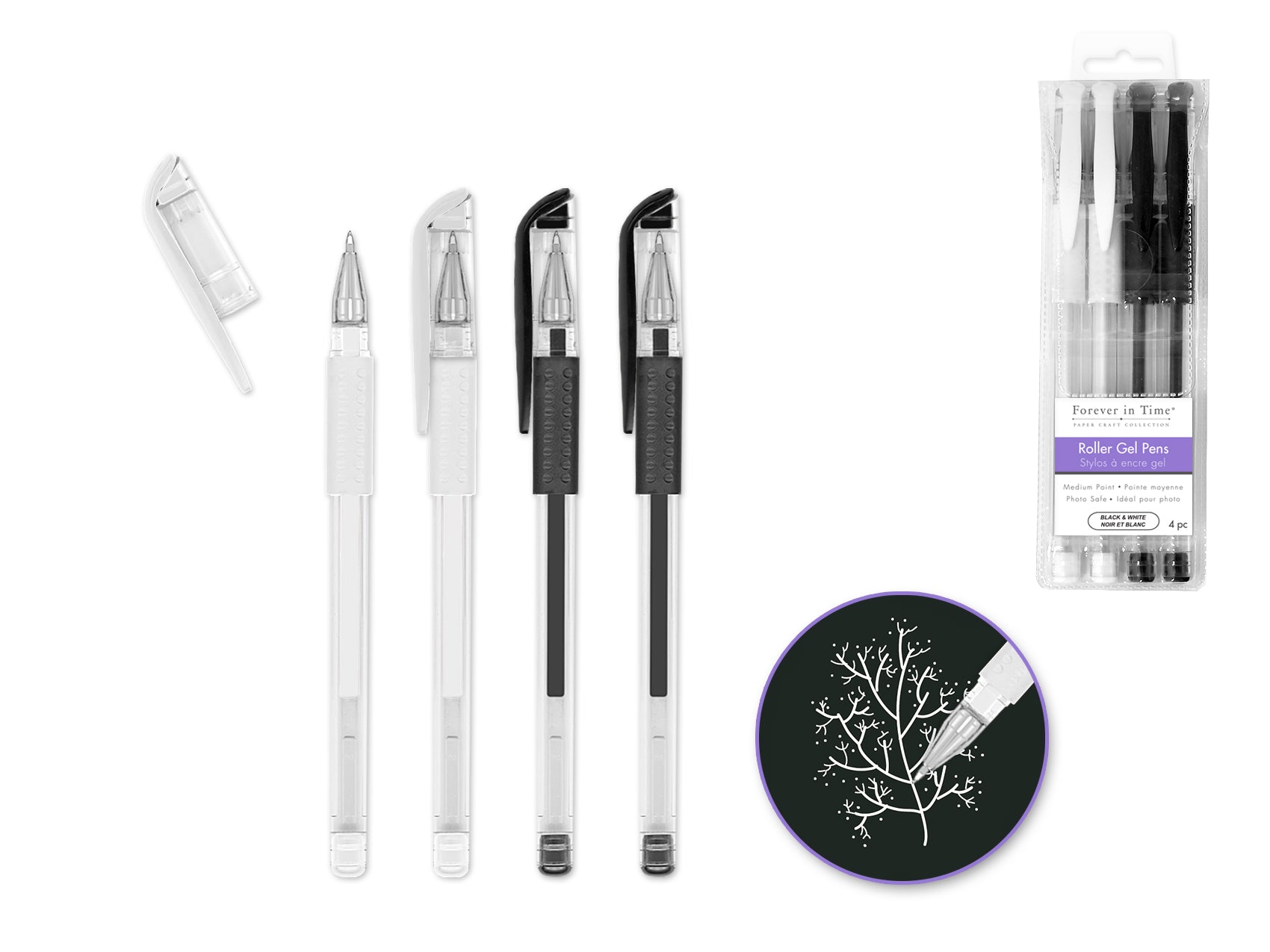 Acid-Free, Photo-Safe Scrapbook Gel Pens: 4-Pack Black & White Mix