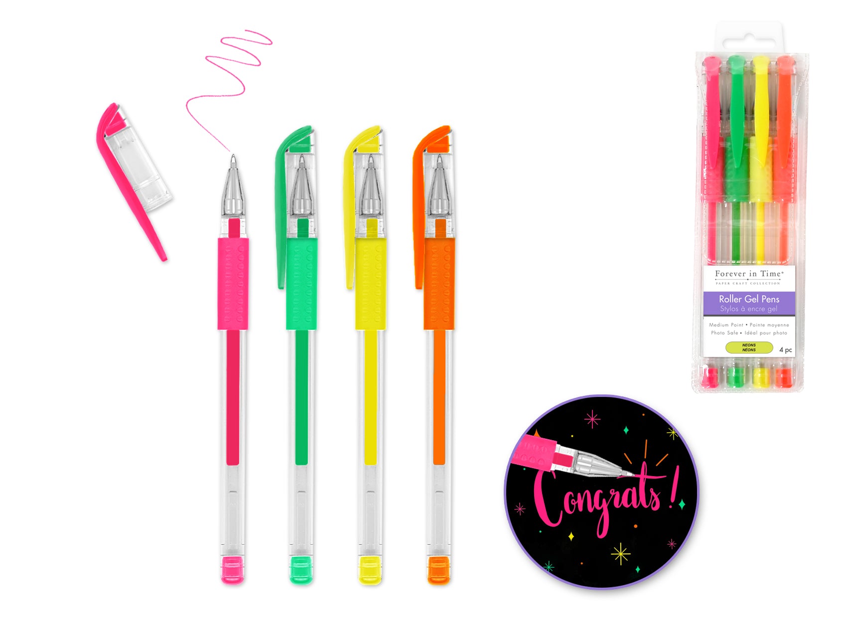 Acid-Free Assorted Photo-Safe Neon Scrapbook Gel Pens, Pack of 4