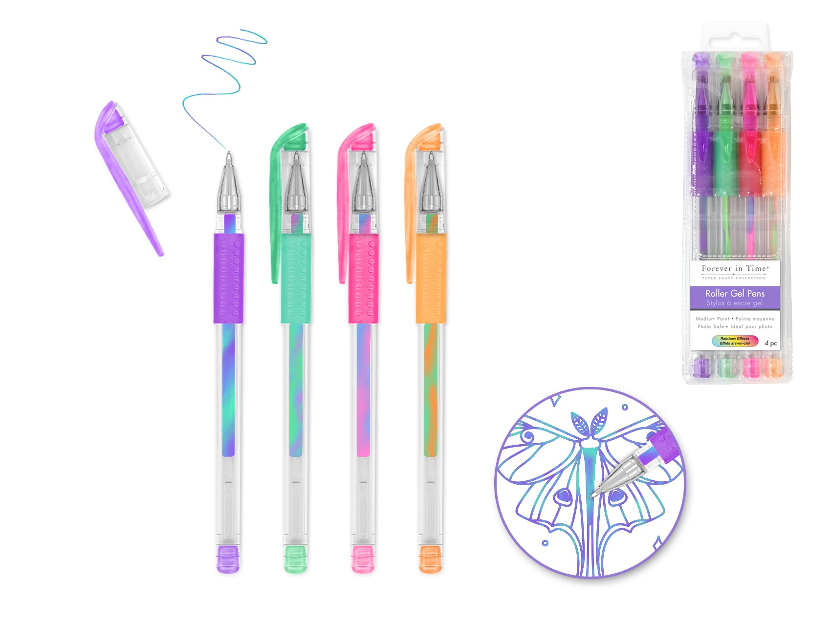 Acid-Free, Photo-Safe Scrapbook Gel Pens with Rainbow Effects, Pack of 4