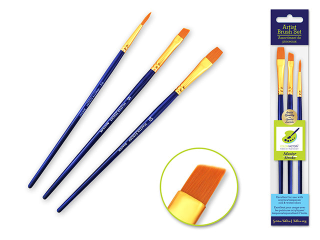 the Master Stroke Artist Brush Set: Classic2 GoldenNylon Flat#10, Round#2, Angle#6