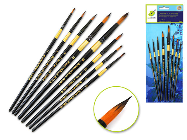the Oriental Art Inspired Artist Brush Set with 8 Wood Handle Round Brushes