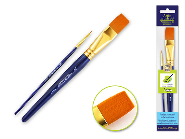 Master Stroke Artist Brush Set with 2 Wash, Golden Nylon Wash 3/4" and Round 10/0 Brushes