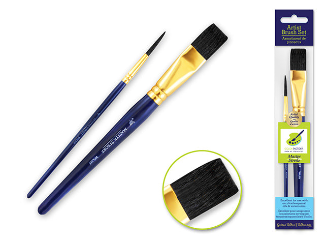 Master Stroke Artist Brush Set x2, Black Bristle Wash 3/4"+ Round #4