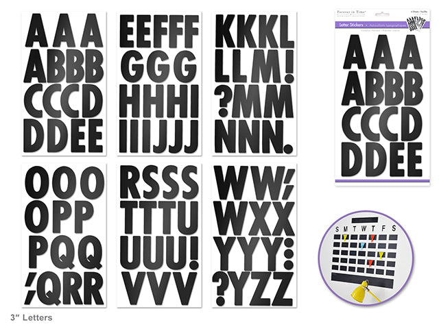 3" Large Caps Black Glossy Paper Craft Stickers, 6 Sheets