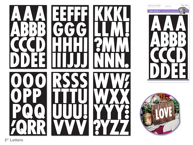 Glossy White Large Caps Paper Craft Sticker, 3" Letters, 6 Sheets