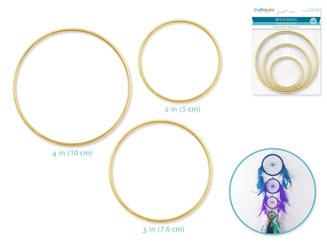Assorted Pack of Three Brass Rings (2", 3", 4")