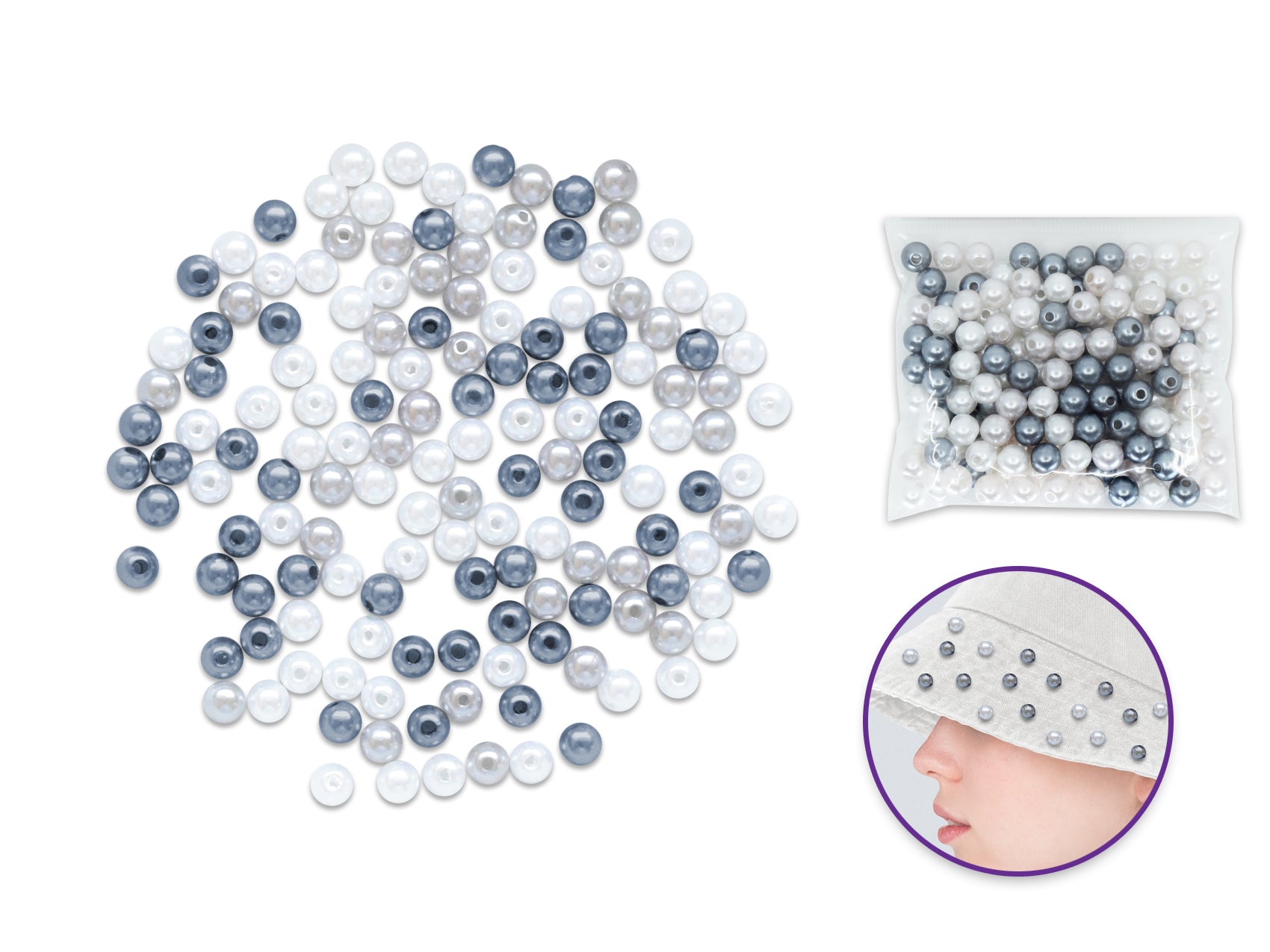 8mm Gloss Tri-Color Mix Pearl Beads, 35gms, Smoke Variant