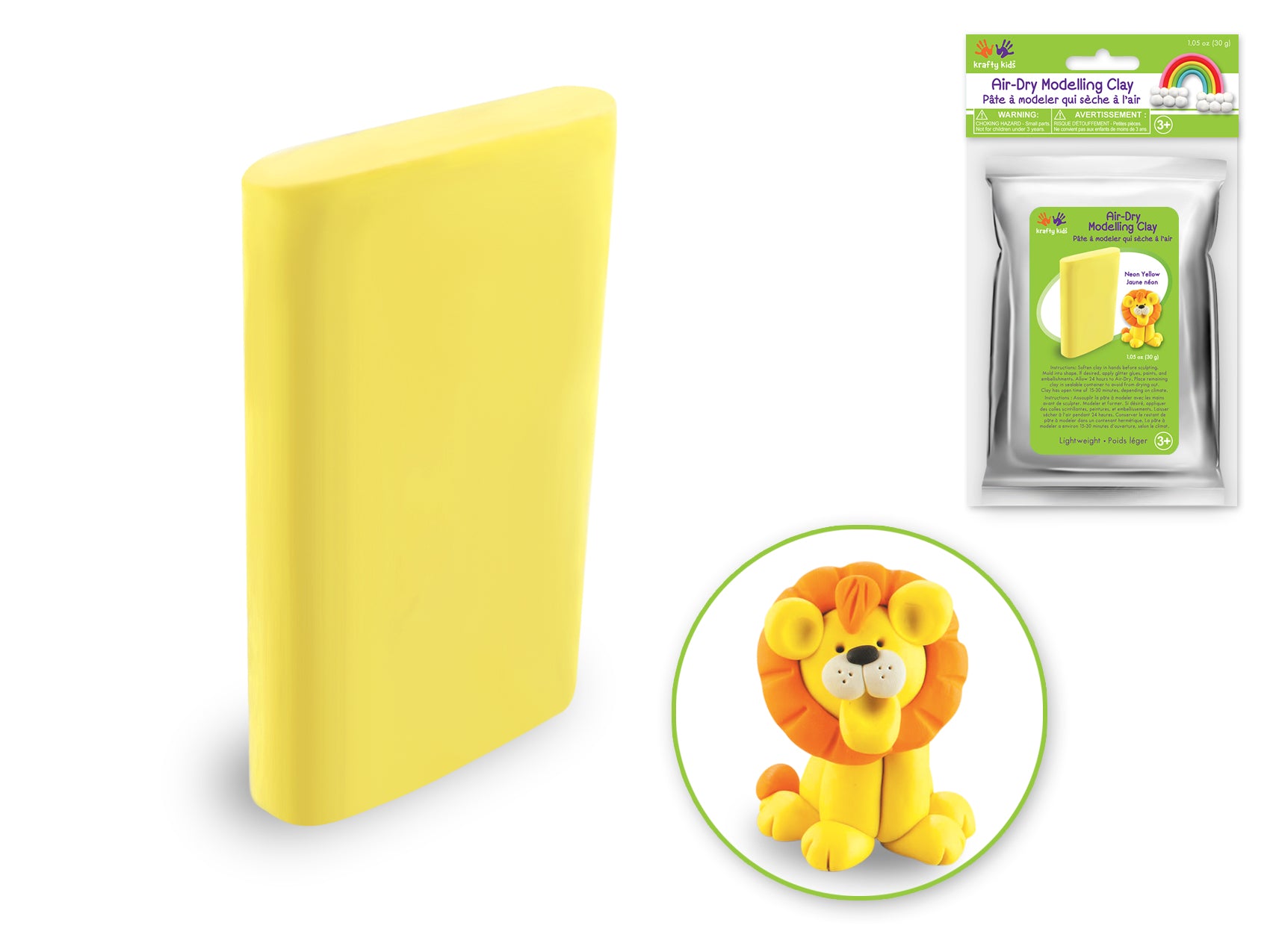 Krafty Kids 30g Lightweight Air-Dry Modelling Clay in Neon Yellow