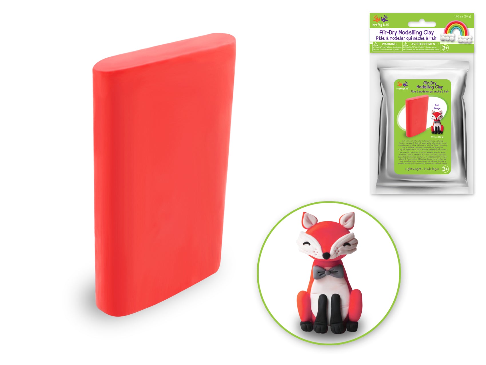Krafty Kids 30g Lightweight Air-Dry Modelling Clay in Red