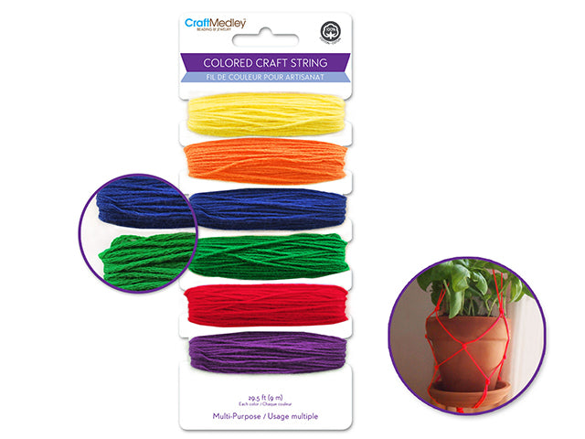 Craft Medley: 59 Yards of 100% Cotton Colored Craft String, 29.5 Feet per Color, Brights Edition