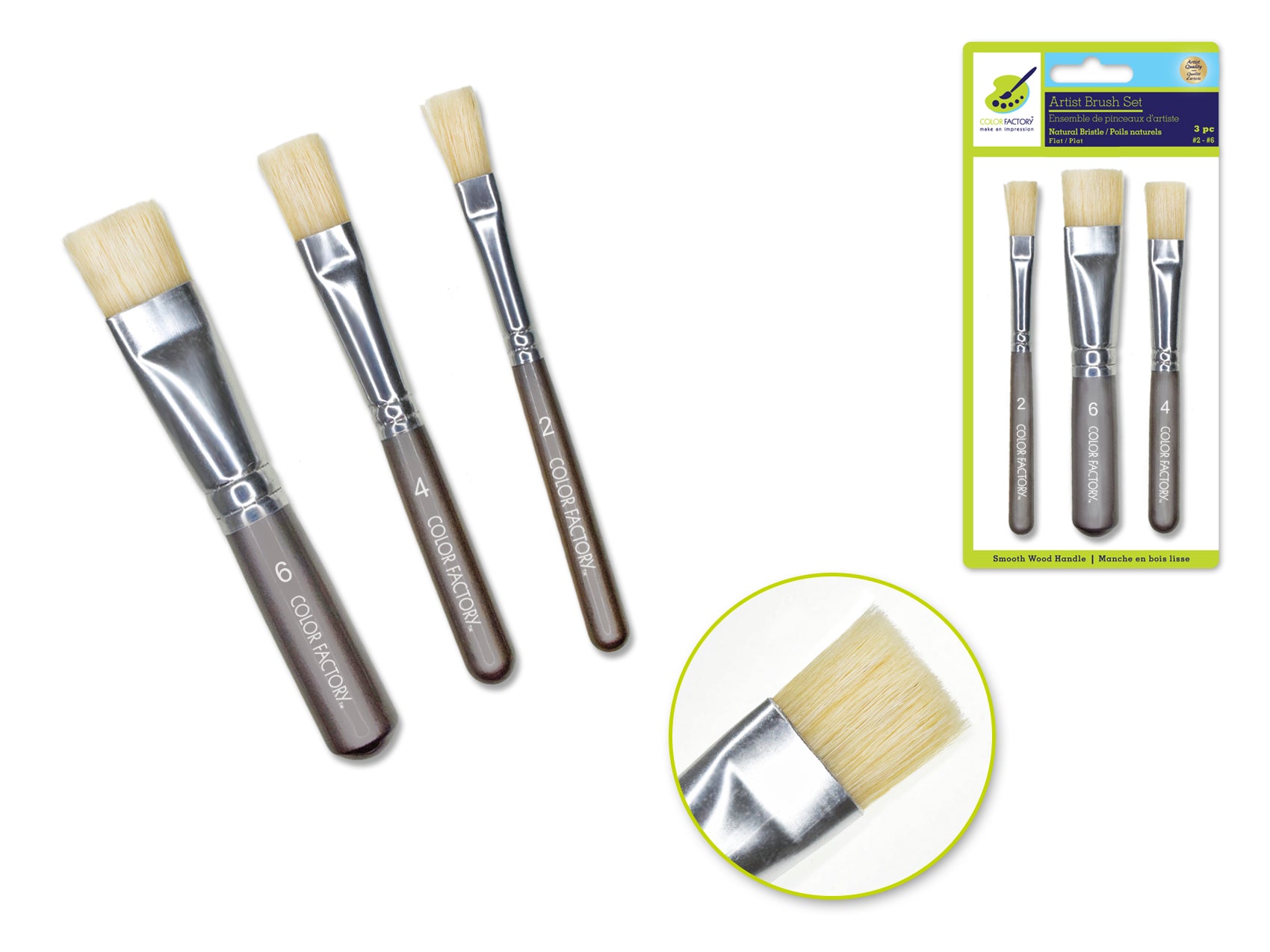 Artist 'Stubbies' Brush Set, Flat #2/4/6 with Smooth Bristle and Wood Handle