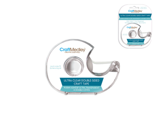 Clear Double-Sided Permanent Craft Tape with Safe-T Cut Dispenser, 12mmx6.3m