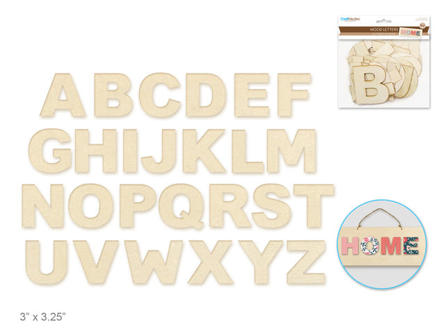 3"-3.25" Laser Cut 2mm Plywood 3-Ply Block Wood Letters, Set of 26