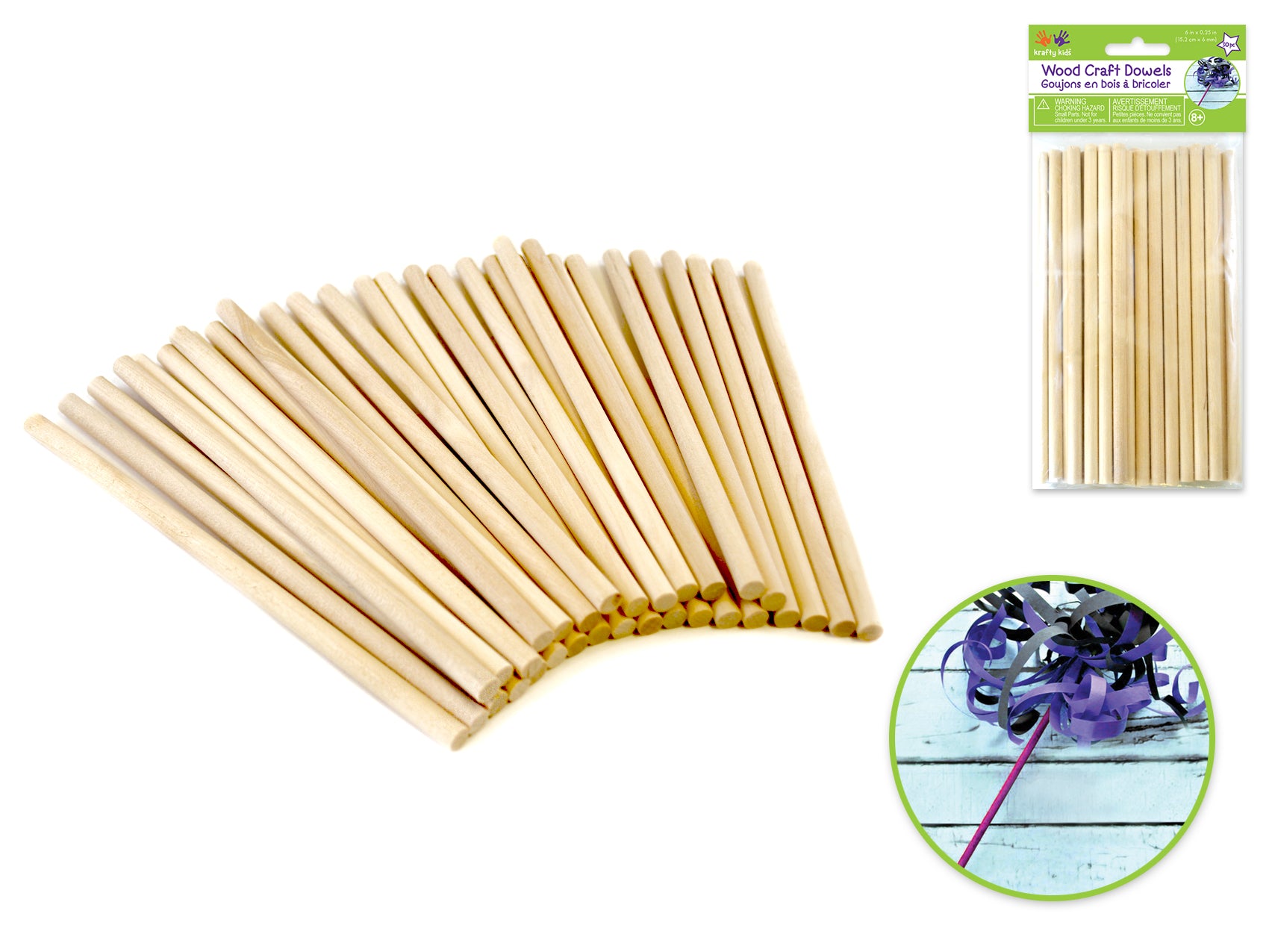 Craftwood Natural Dowel, 1/4"x6", Pack of 30