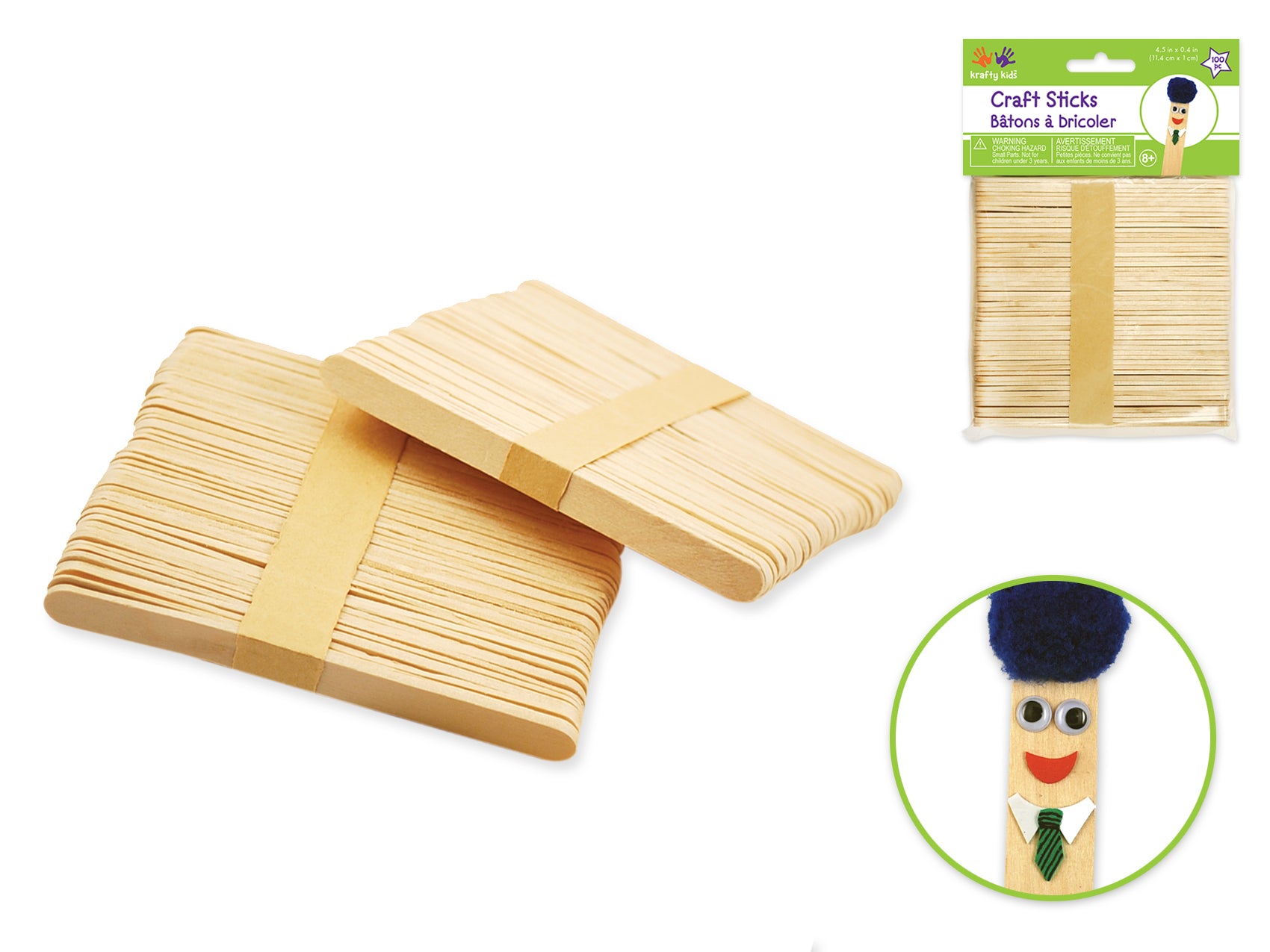 Craftwood Regular Craft Sticks, 4.5"x3/8", Pack of 100