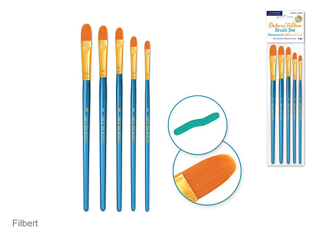 Deluxe Taklon Artist Brush Set, Filbert Style with Wood Handle, Set of 5