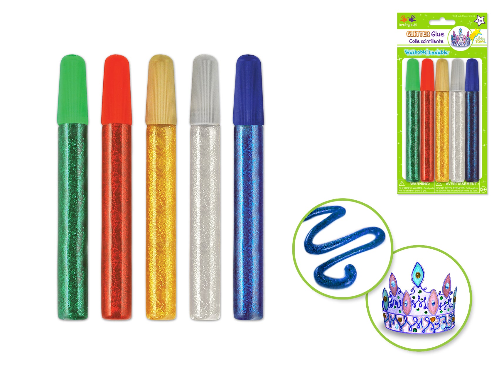 Twinkle Town Essential Metallics: Set of 5 Glitter Glue Tubes, 15ml Each, 75ml Total