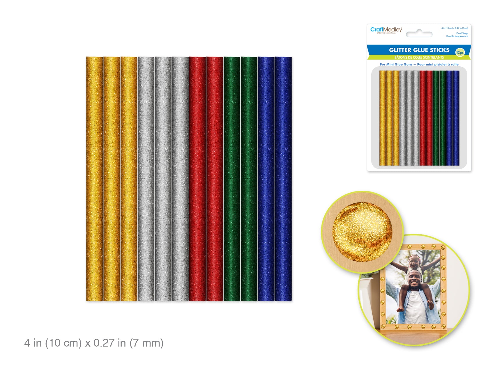 Craft Medley 4" Mini Glitter Glue Sticks, Assorted Pack of 12 for Mini Gun