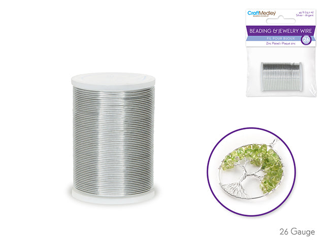 Beading/Jewelry Wire: 15 Yards Silver Zinc Plated Spool, 26 Gauge