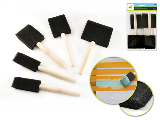 Color Factory Sponge Brush 5-Pack with 1", 2", 3" Sizes and Wood Handle