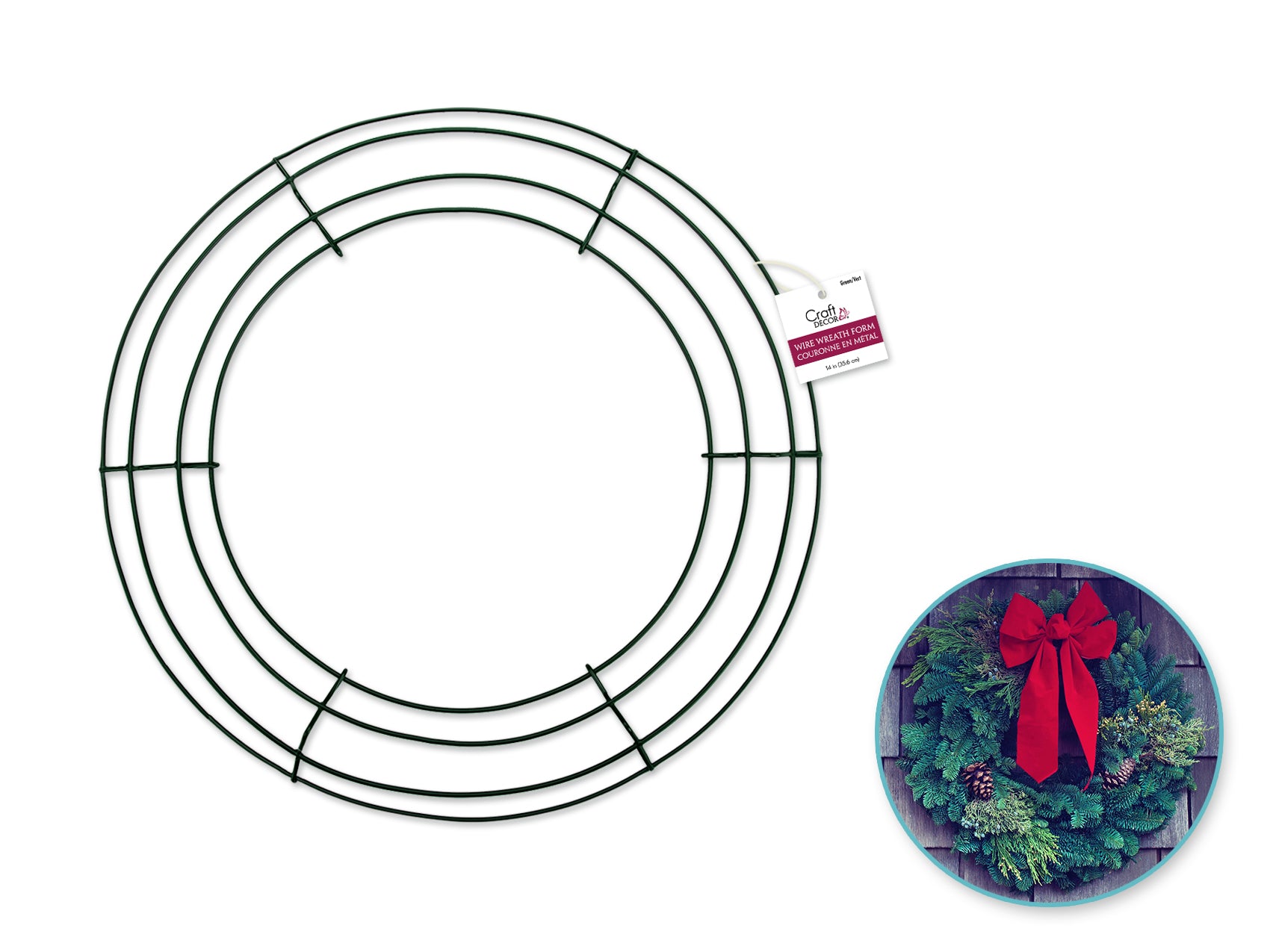 14" Green 4-Ring Wire Wreath Form