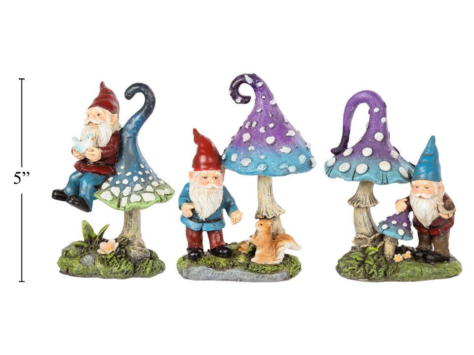 Country Garden Polyresin Gnomes w/ Mushroom Decor,3.5x2.25x5''