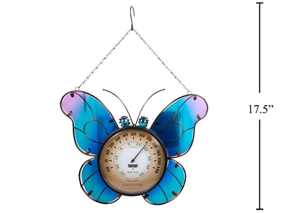 17.5" Glass Butterfly Hanging Decor w/Thermometer