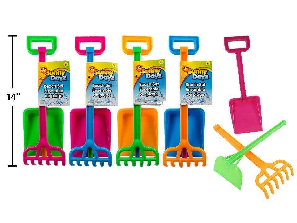 Sunny Dayz 3pcs Neon Shovel, Rake & Hoe