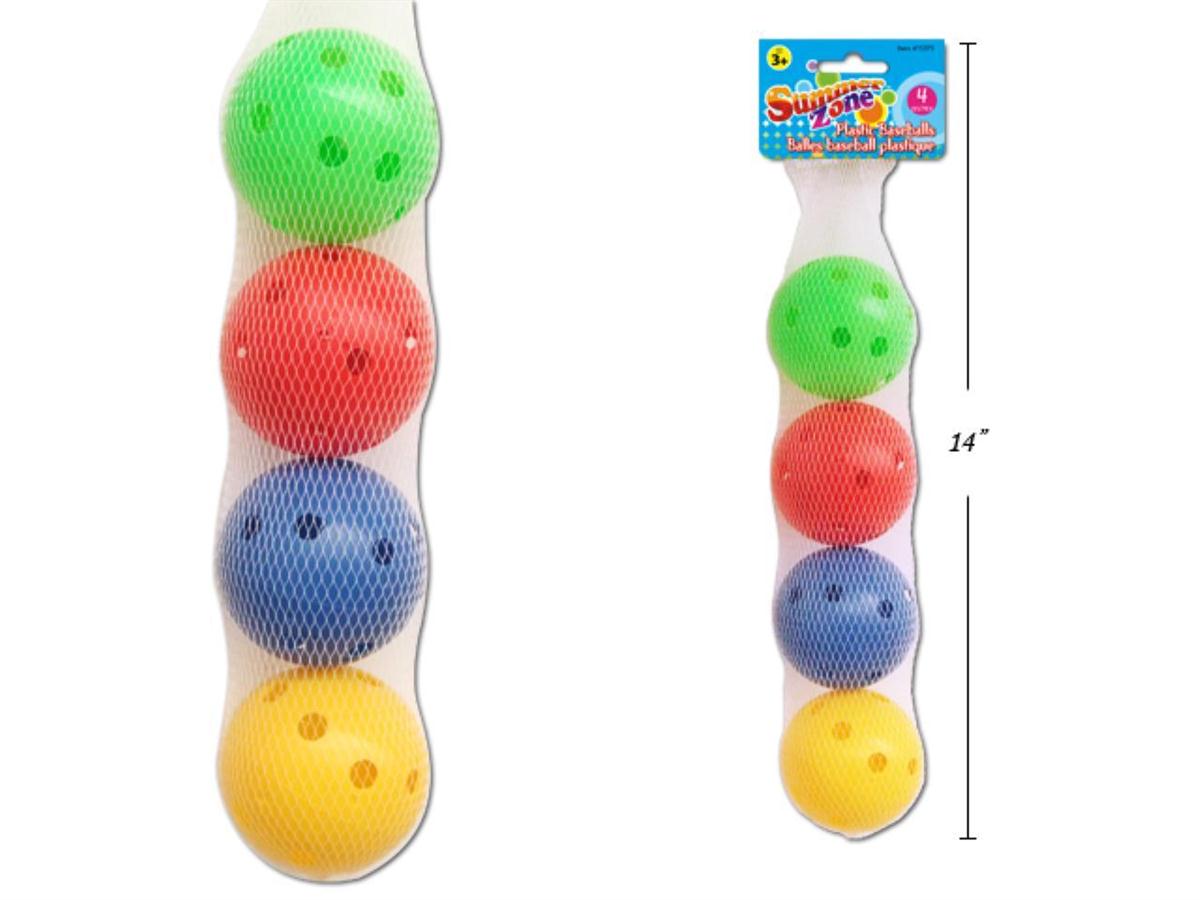 Summer Zone 4pcs Plastic Baseballs in Mesh Bag, 4cols., header card