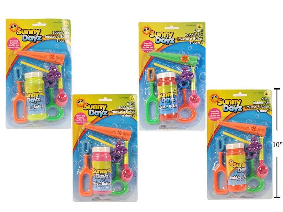 Sunny Dayz 6-in-1 Bubble Set w/6 Wands & 4oz. Bottle