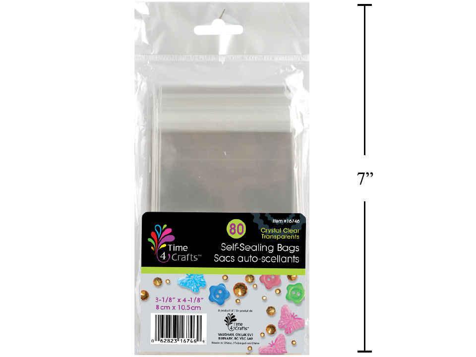 Time 4Crafts 80-Piece Self-Sealing Bags, Crystal Clear, 3.125x4.125"