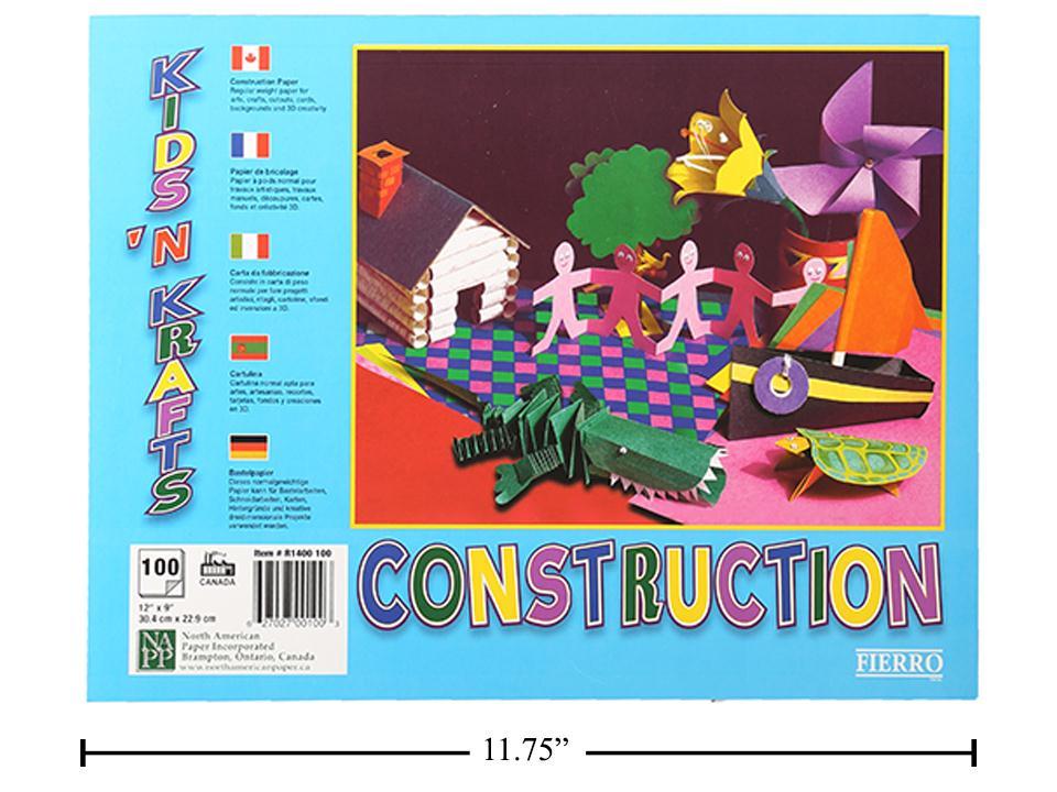 9 x 12" Construction Paper in Assorted Colours, 100 Sheet Pack