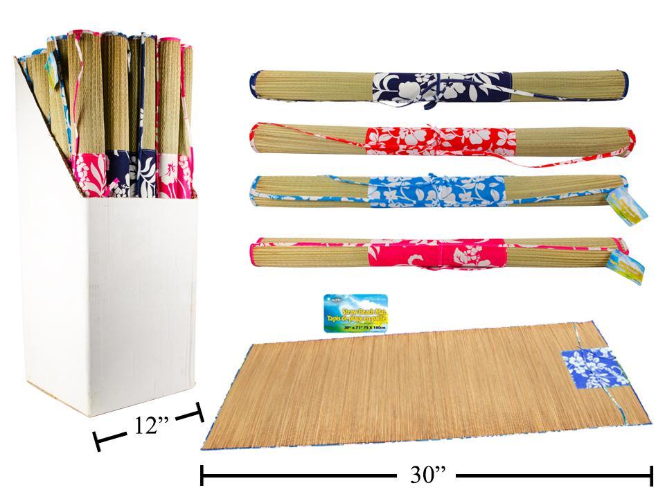 30"x71" Straw Beach Mat, Floral Pattern