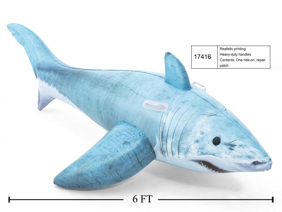 Inflatable Realistic Shark Rider w/Handle, 72"x40''