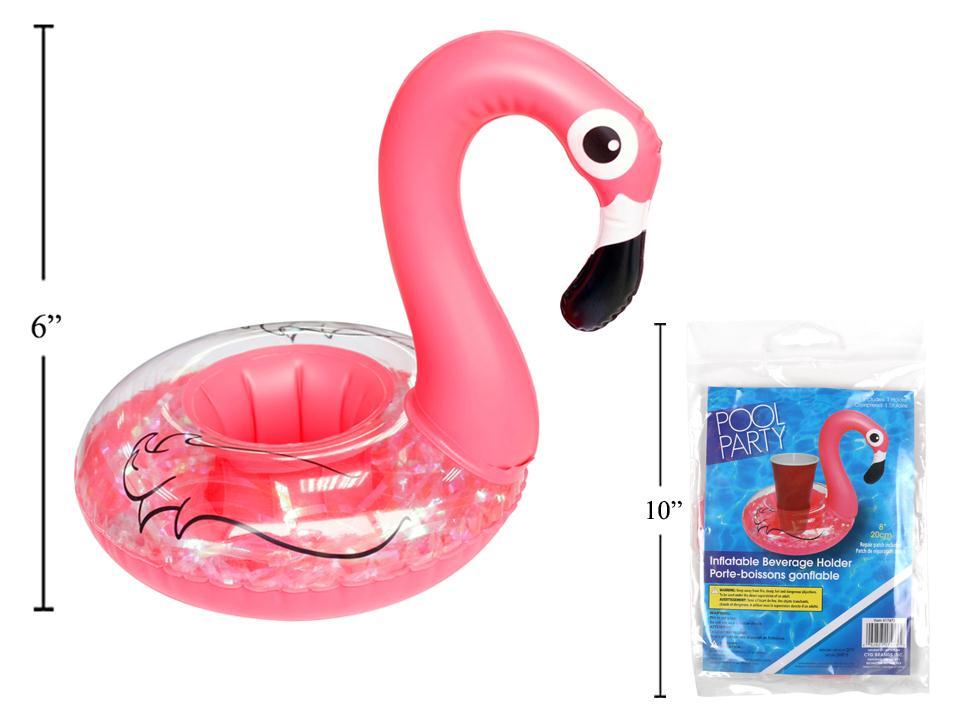 Pool Party 8" Inflatable Flamingo Beverage Holder w/Tinsel