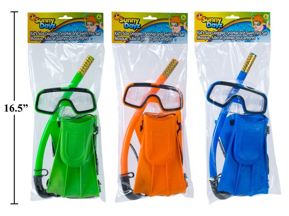Sunny Dayz Kid's Size Mask, Snorkel and Swim Fins Set