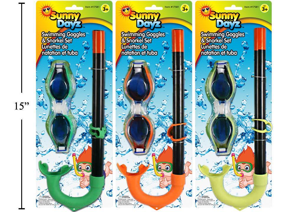Sunny Dayz Swimming Goggles & Snorkel Set, 3 colours, b/c