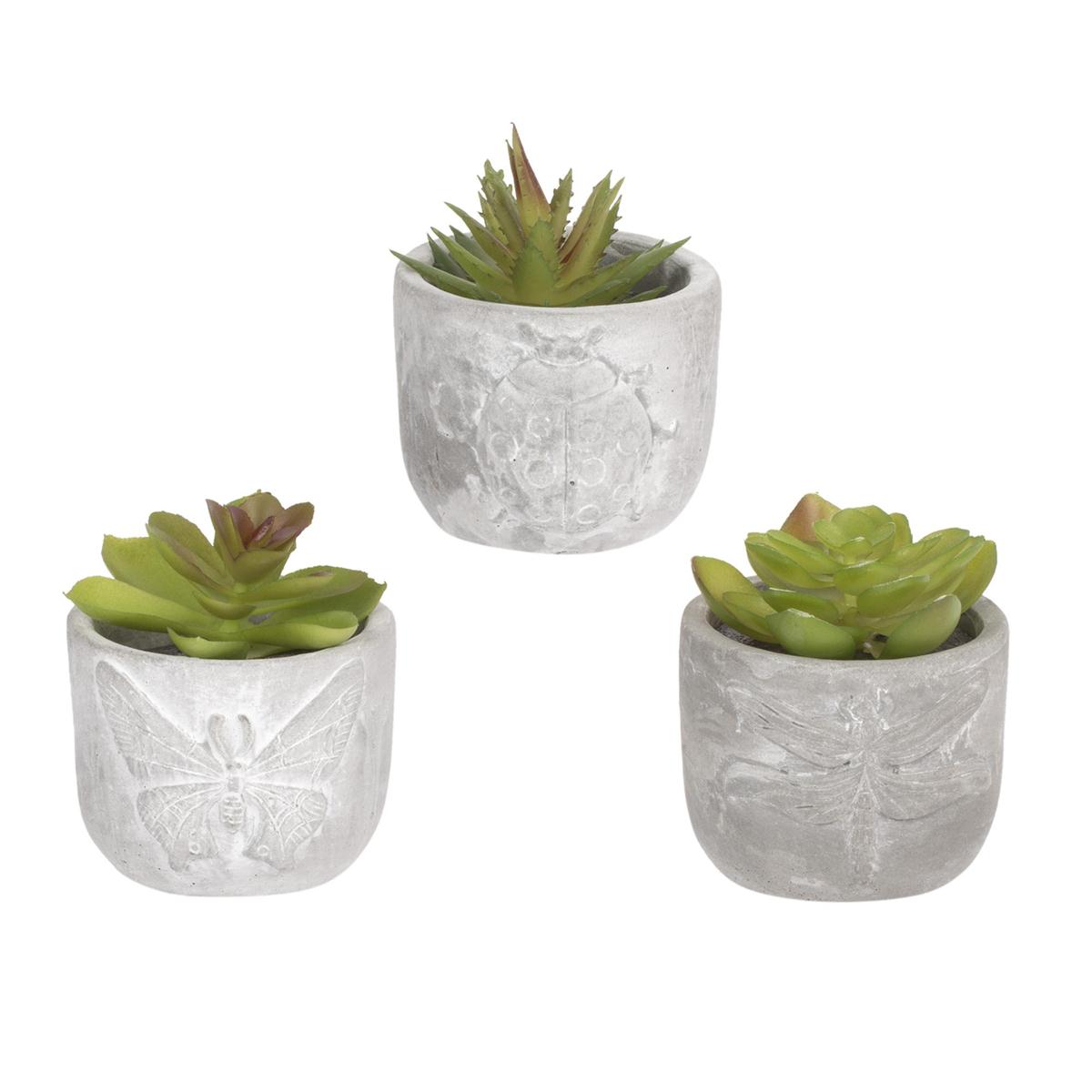 Country Garden Faux Plant in Cement Pot,3"x3"x4"