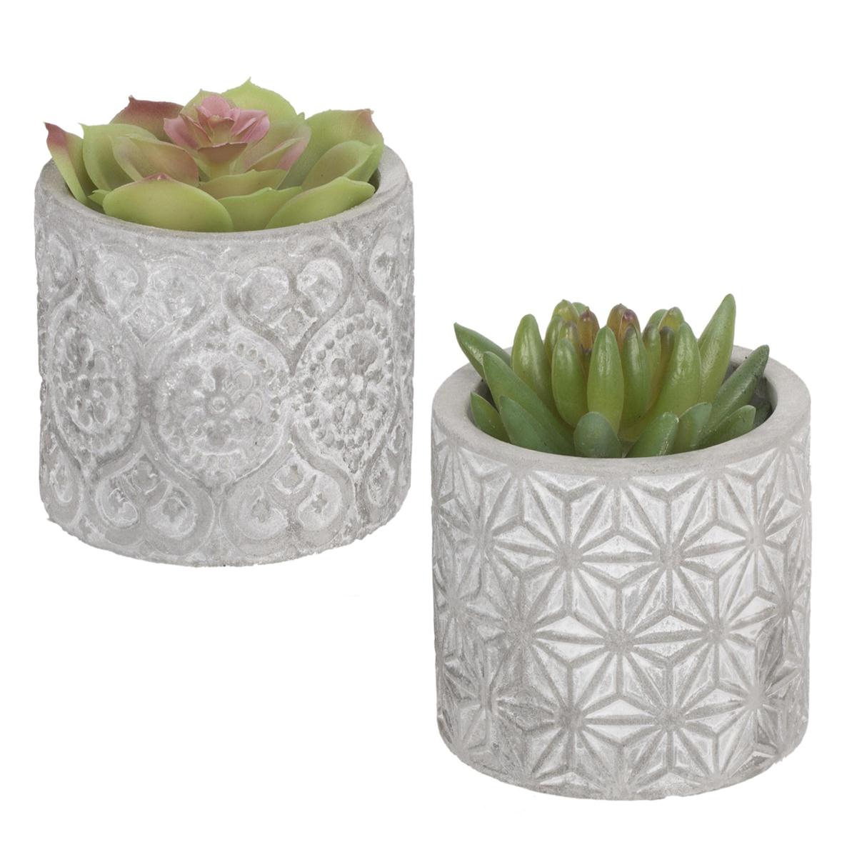 Country Garden Faux Plant in Cement Pot,3"x3"x3.6"