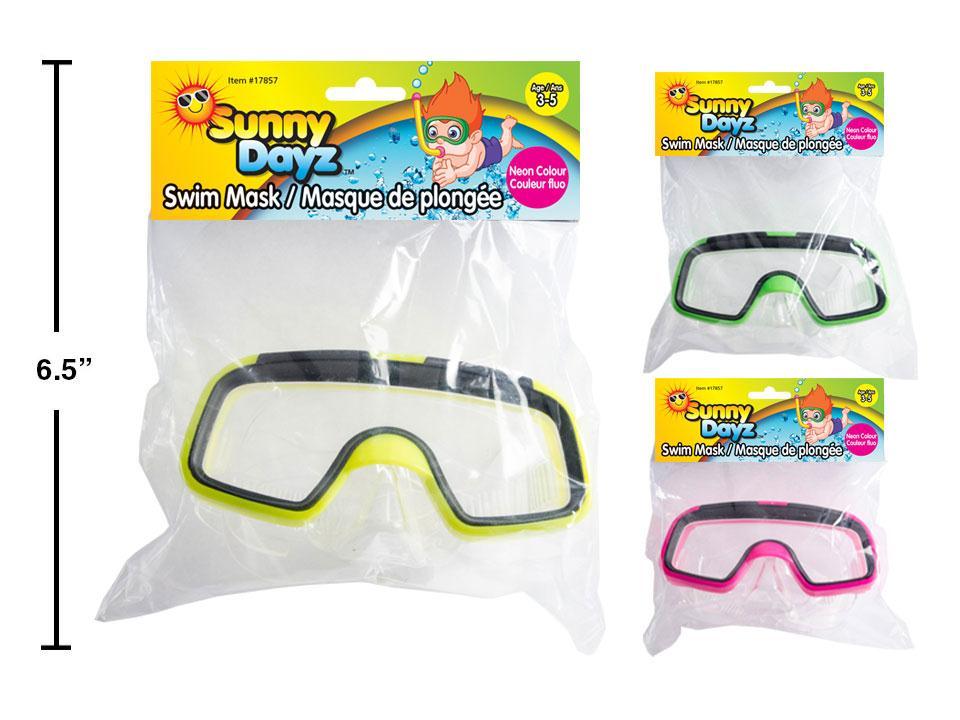 Sunny Dayz Swim Mask, 3asst. Neon Cols., pbh, Size:5.4"x2.6"x2"