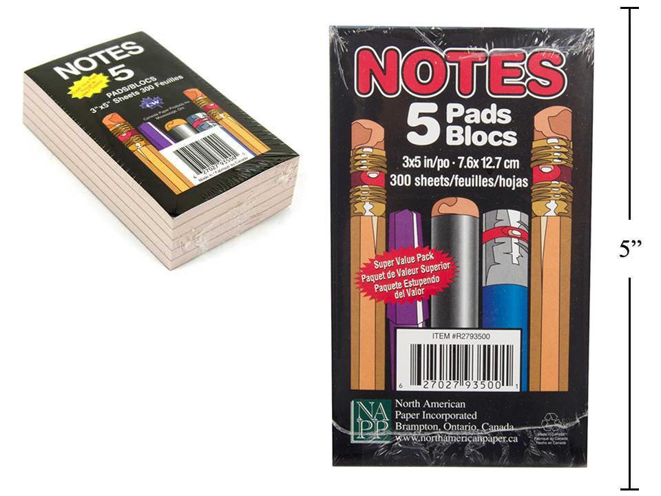 5-Pack 3 x 5 Inch 300-Sheet Memo Pad