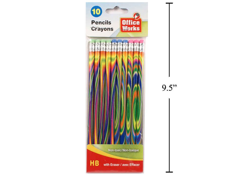 O.WKs. 10-Piece Rainbow HB Pencils with Coloured Erasers