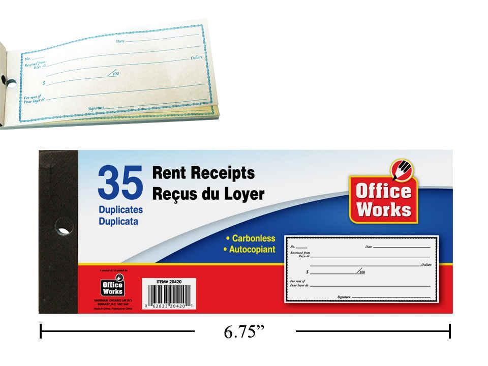 O.WKs. 35 2.75x6.75" Carbonless Duplicate Rent Receipts