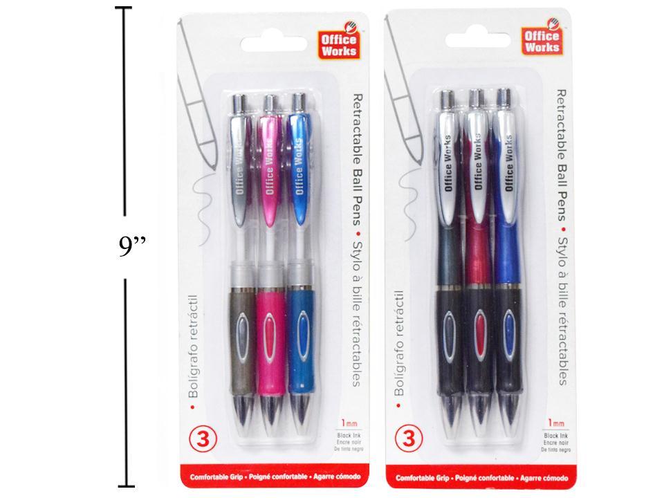 O.WKs. 3-Piece 1mm Ball Pens, Black Ink