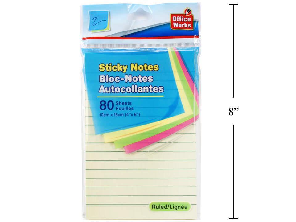 O.WKs. 80-Sheet Ruled Sticky Notes, PBH